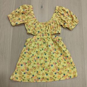 Yellow floral cut out dress